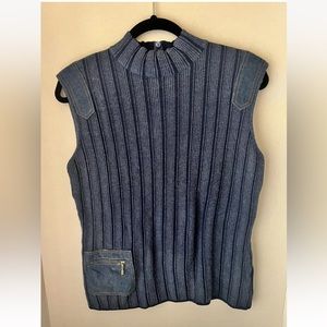 ESCADA Blue Ribbed Rayon Cotton Blend Denim Sleeveless Knit  Size 42 EU / L US